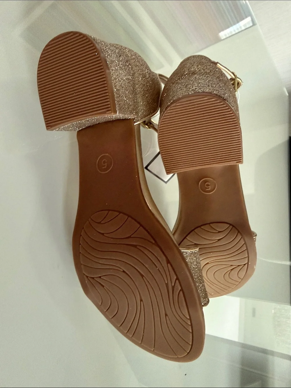 art class Girls Gold Glitter Block Heel Sandals
